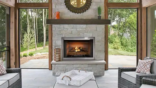 Outdoor fireplace on a Tahoe patio